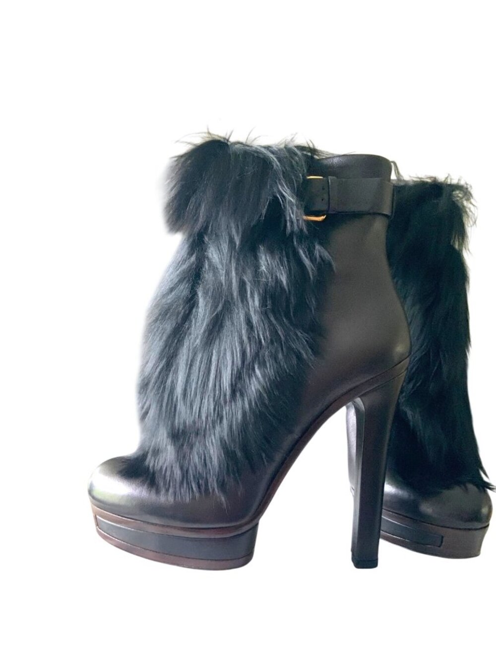 Gucci Womens Black Leather & Alpaca Fur Platform Ankle Boots Size 36 With Box - Picture 7 of 14